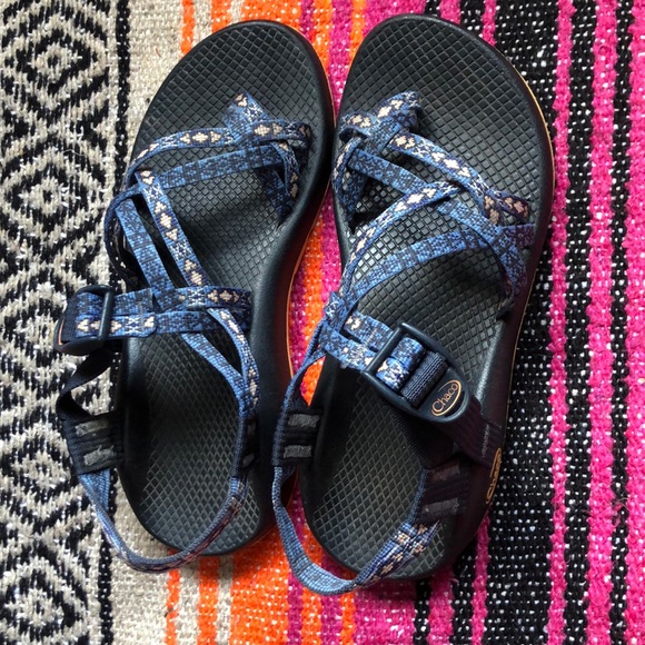 blue and orange chacos